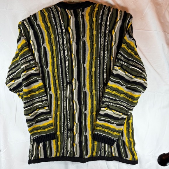 Coogi Australia Vintage 3D Knit Sweater XXL Green Yellow Black Vertical Stripe - Picture 2 of 8